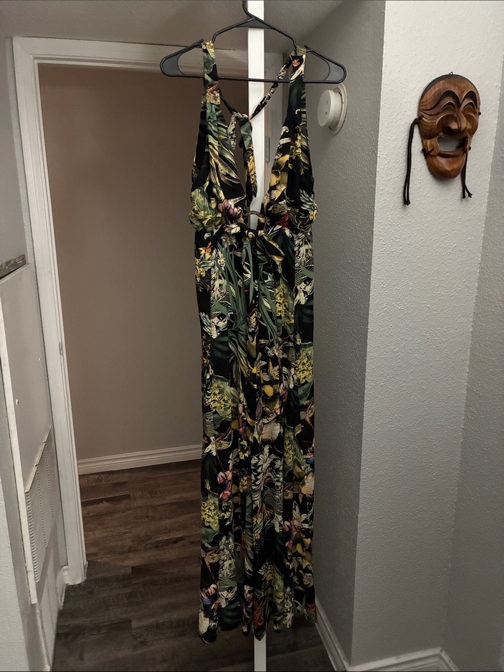 Tropical Print Maxi Dress - Black & Green